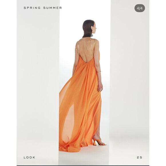 Ozgur Masur Layered Chain-Link Strap Gown Size 36(4) $1795 - Picture 4 of 10